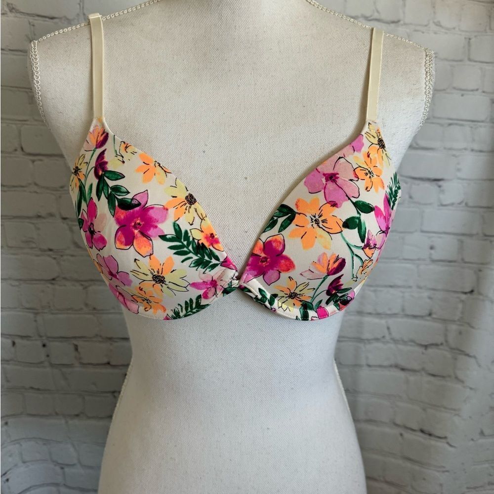 Pink - Padded Floral Underwire Bra - 34B
